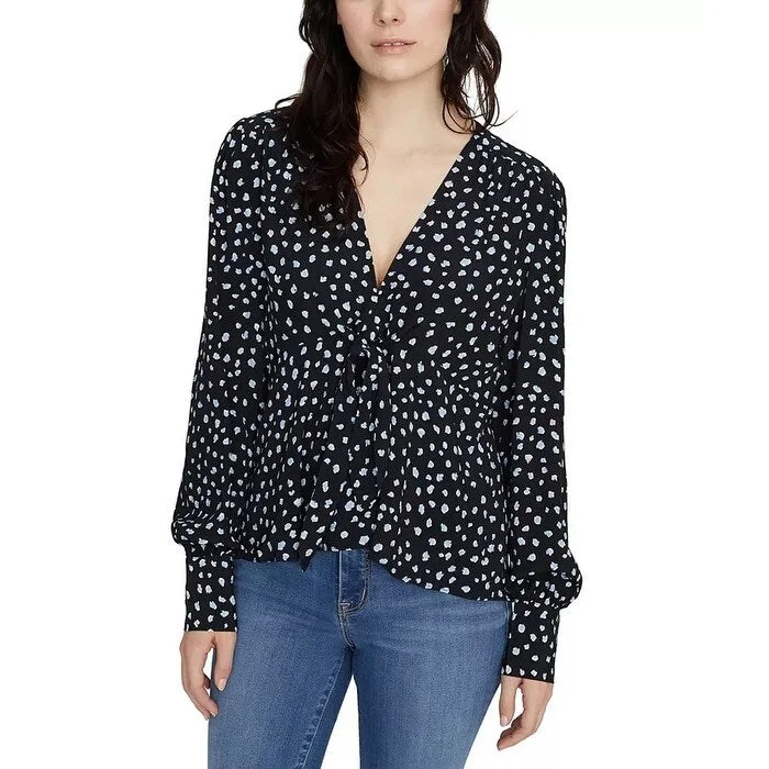 Sanctuary Women's Ella Print Tie Front Blouse Black Size Large