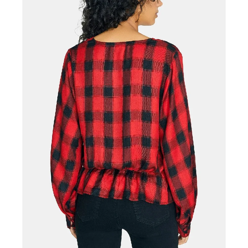 Sanctuary Women's Jasper Plaid Peplum Blouse Red Size Medium