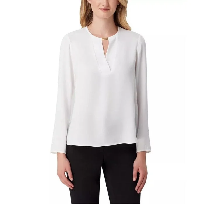 Tahari ASL Women's Keyhole-Neck Blouse Natural Size Small