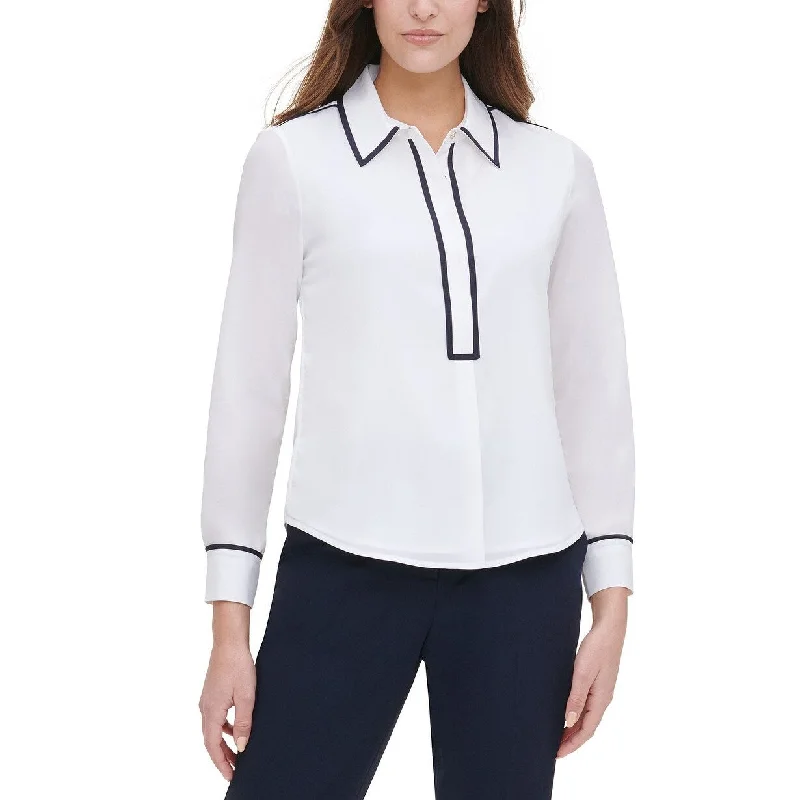 Tommy Hilfiger Women's Iconic Ribbon Collared Blouse White Size Extra Small