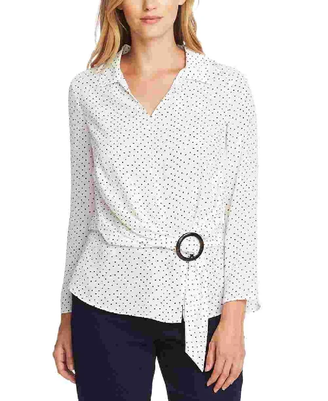 Vince Camuto Women's Ditsy Fragments Belted Blouse White Size Large