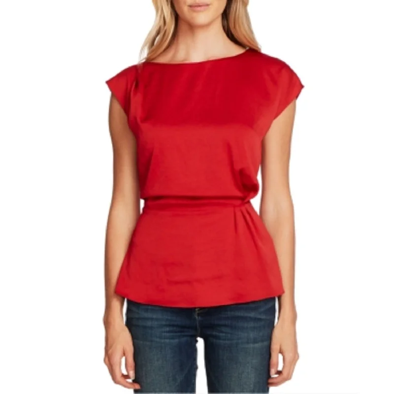 Vince Camuto Women's Extended-Shoulder Cinched-Waist Blouse Red Size S - Small