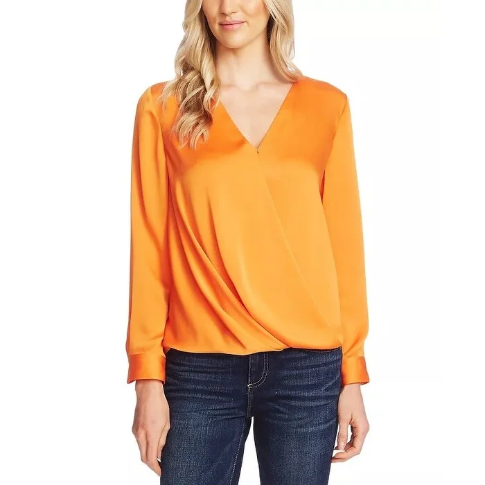 Vince Camuto Women's Faux Wrap Satin Blouse Orange Size X-Small