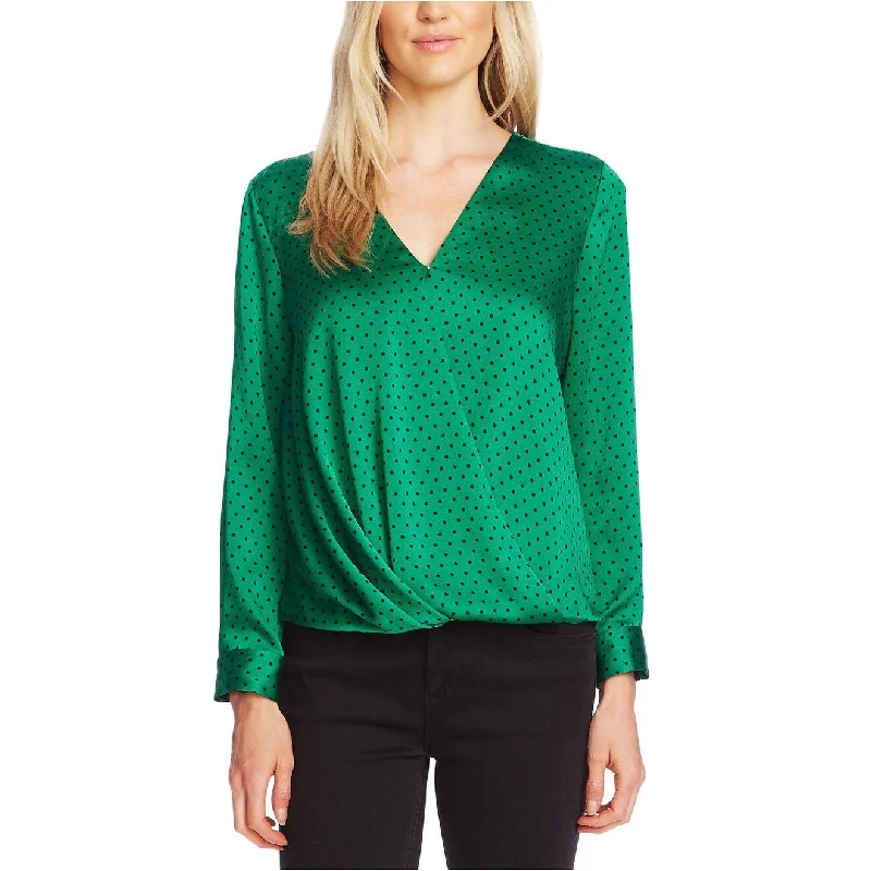 Vince Camuto Women's Fiesta Dot Wrap Satin Blouse Green Size XL - X-Large