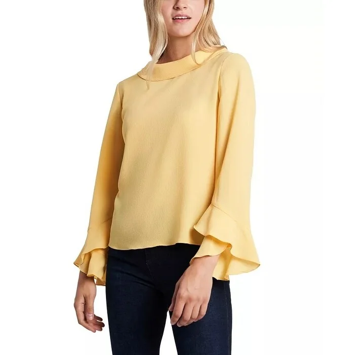 Vince Camuto Women's Flutter Cuff Blouse Yellow Size Extra Small - X-Small