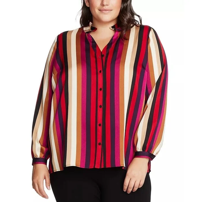 Vince Camuto Women's Mayfair Stripe Satin Blouse Red Size 3X