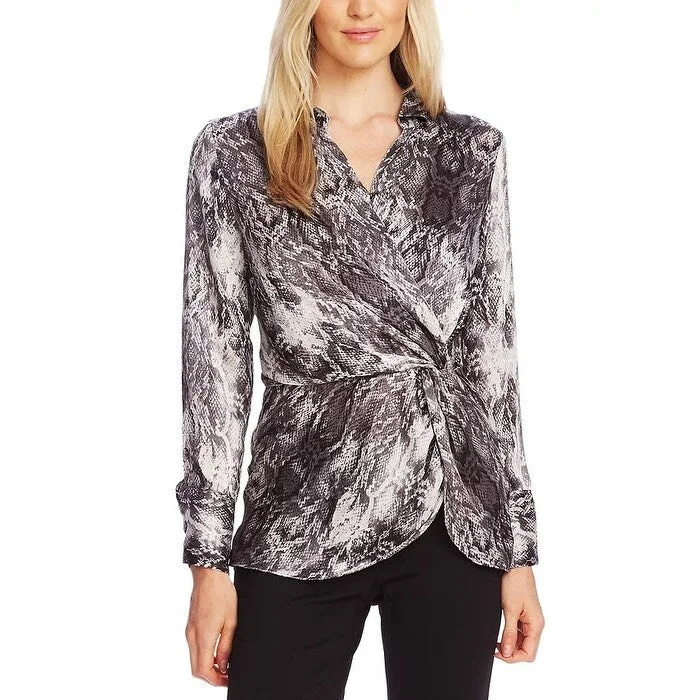 Vince Camuto Women's Snake Print Twist Peplum Blouse Black Gray Size X-Large