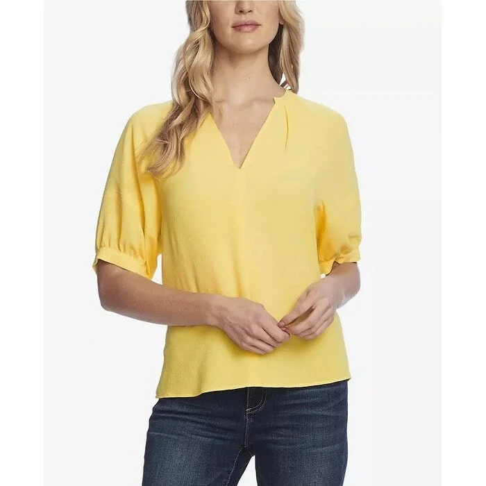 Vince Camuto Women's Split Neck Blouse Yellow Size Small