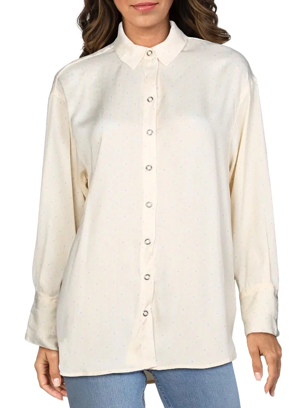 We The Free Women's All Smiles Sateen Striped Button-Down Top White Size Small