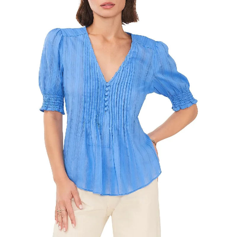 1.State Womens Pleats Bib Front Button-Down Top