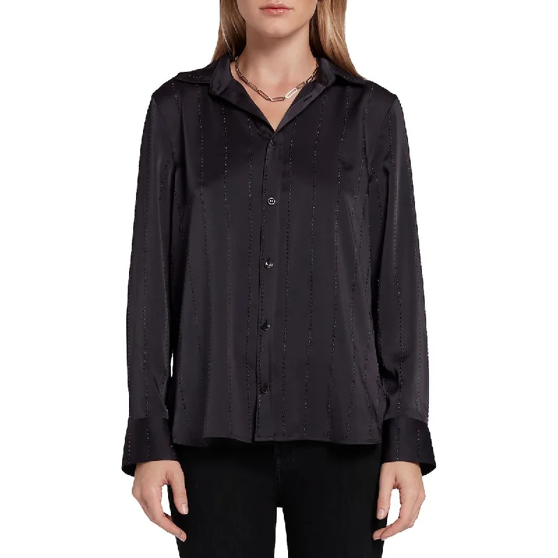 7 For All Mankind Womens Embellished Collared Button-Down Top