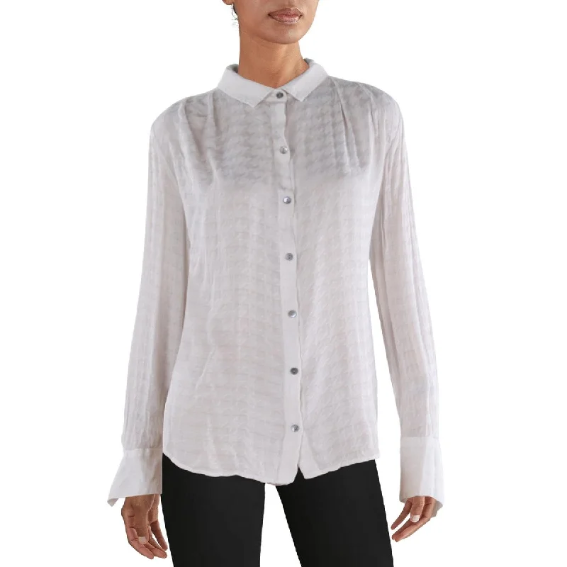 Bella Dahl Womens Collared Houndstooth Button-Down Top