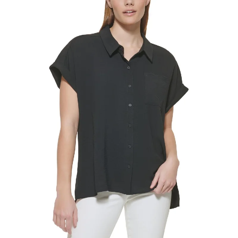 Calvin Klein Womens Collared Solid Button-Down Top