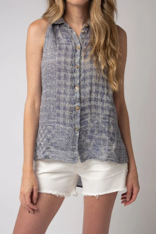 Canotta Valanza Linen Button Down Top in Blu Naturale