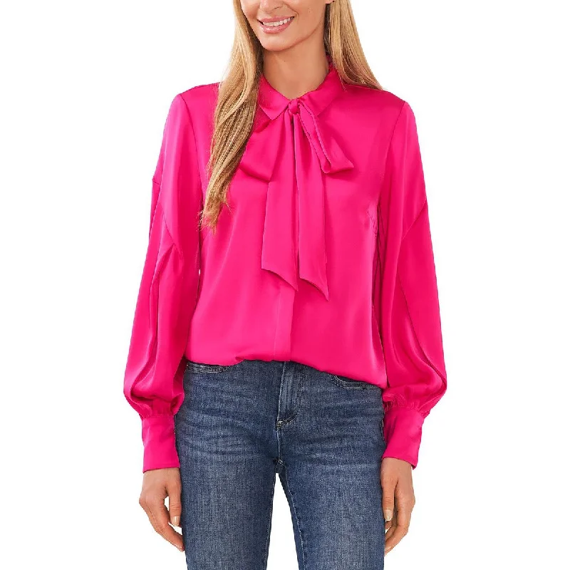 CeCe Womens Banded Collared Button-Down Top