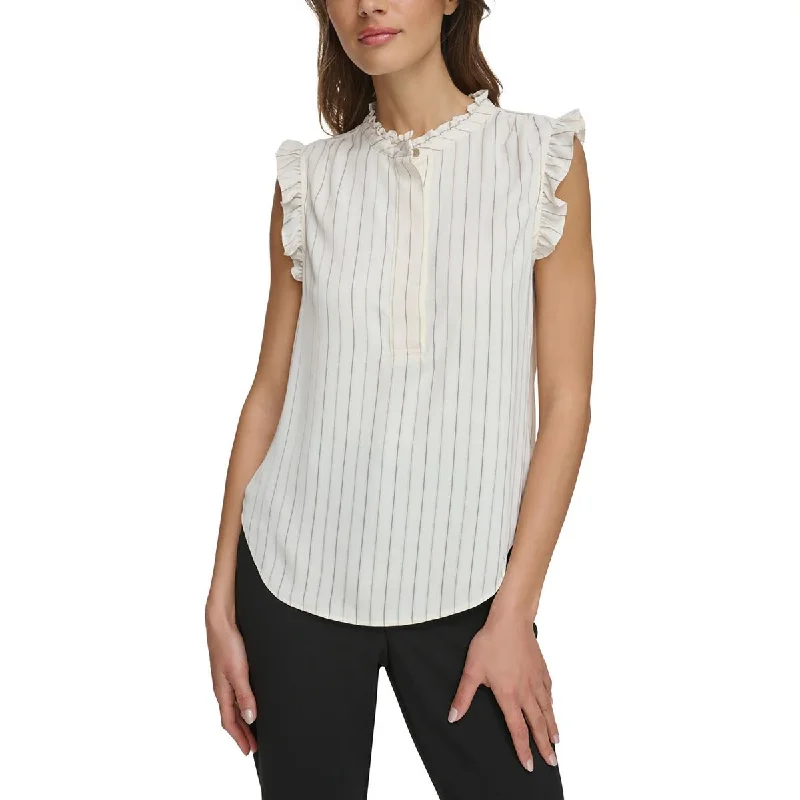 DKNY Womens Ruffled Button Down Shell