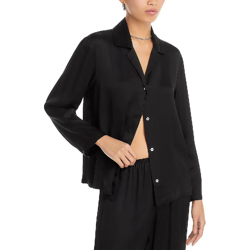 DONNI. Womens Satin Button-Down Top