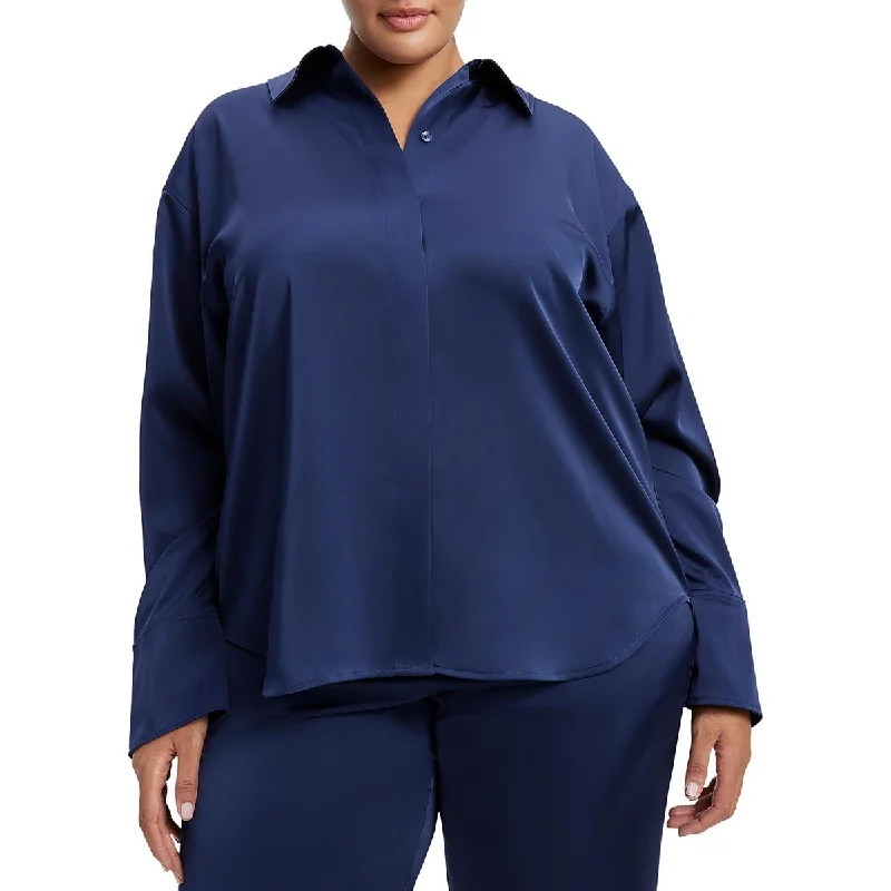 Good American Womens Satin Button-Down Top