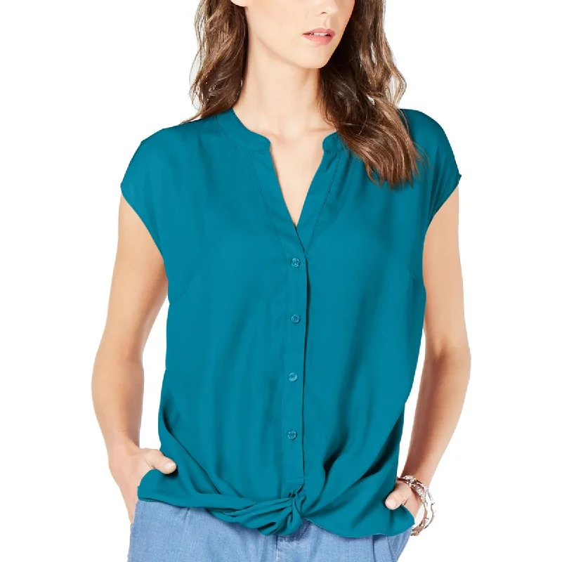 INC Womens Chiffon Cap Sleeves Button-Down Top