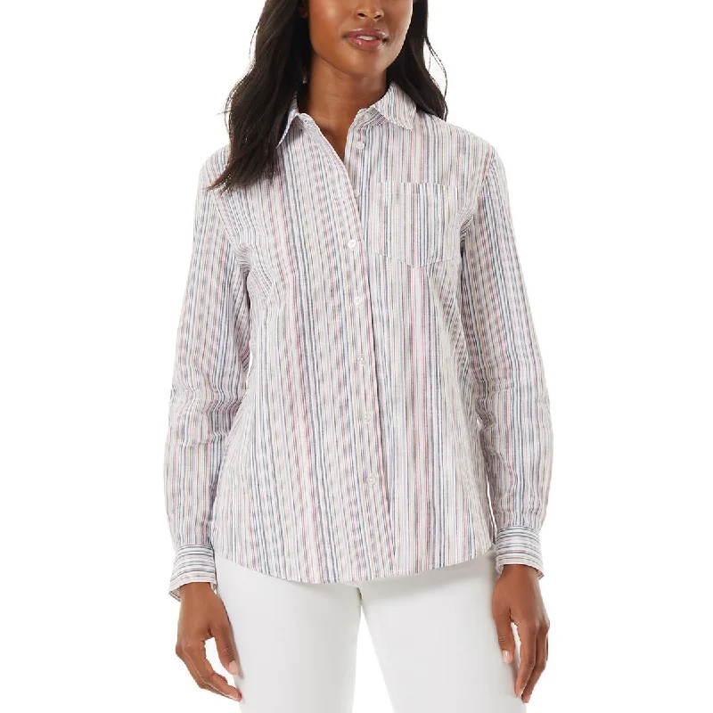 Jones New York Womens Linen Blend Collared Button-Down Top