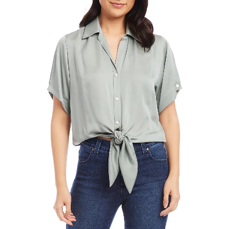 Karen Kane Womens Collared Tie Front Button-Down Top