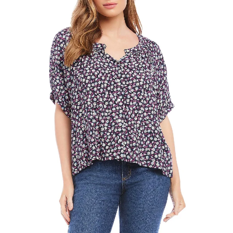 Karen Kane Womens Floral Button-Down Peasant Top