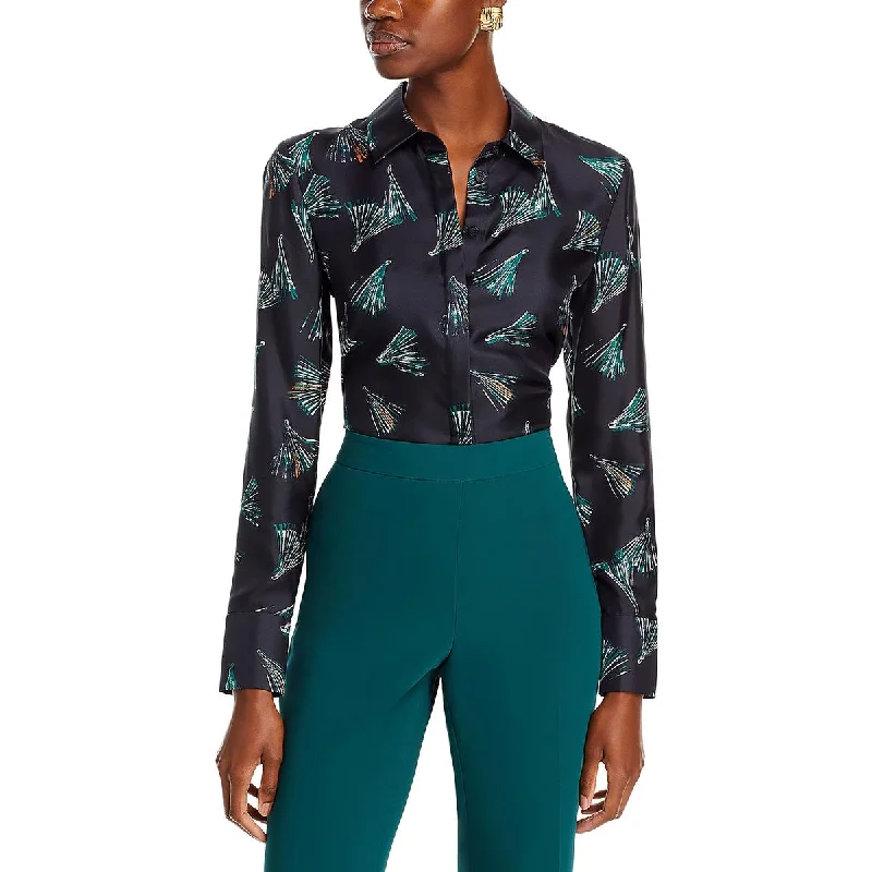 Lafayette 148 New York Womens Scottie Silk Printed Button-Down Top