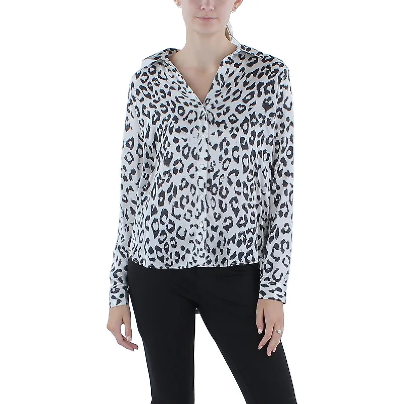 L'Agence Womens Silk Animal Print Button-Down Top