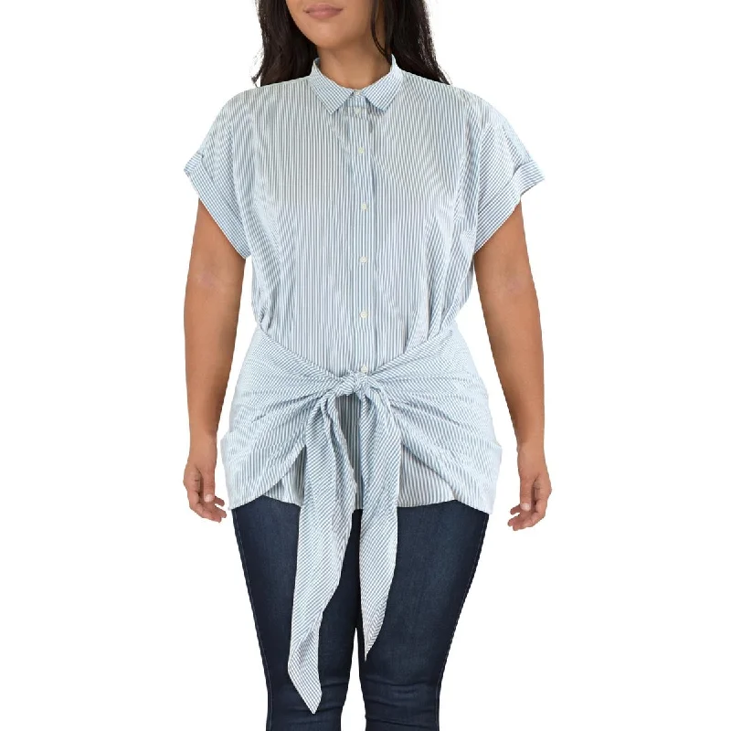 Lauren Ralph Lauren Womens Collar Tie Waist Button-Down Top