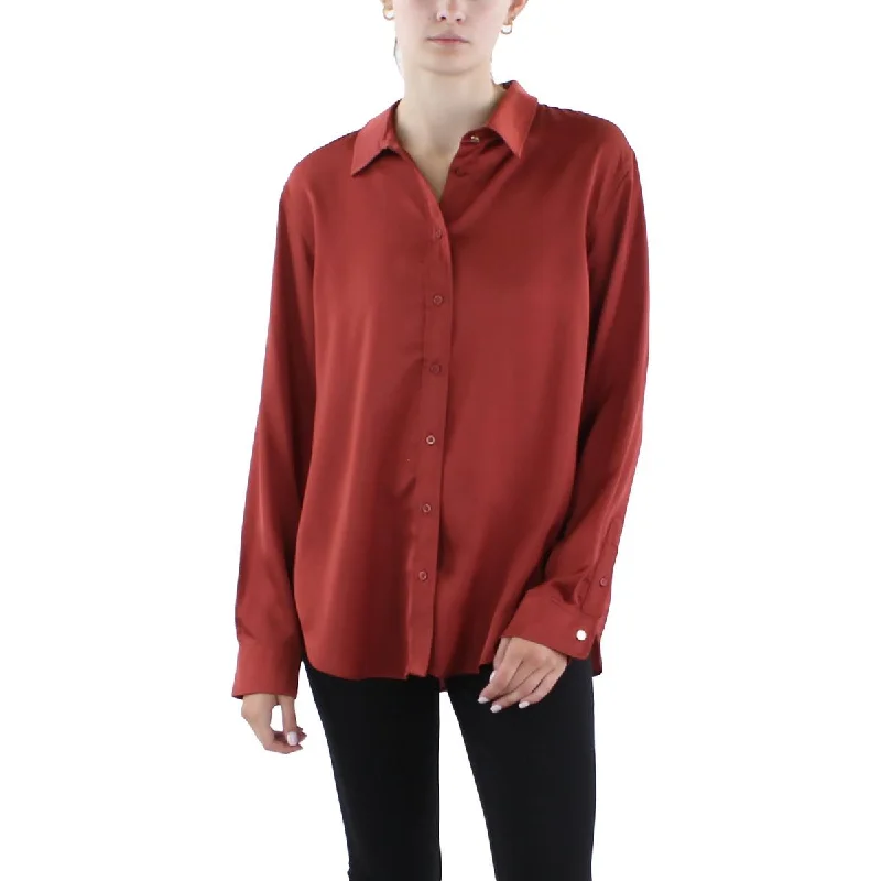 Lauren Ralph Lauren Womens Satin Button-Down Top