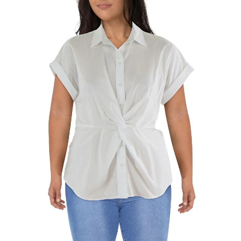 Lauren Ralph Lauren Womens Solid Collared Button-Down Top