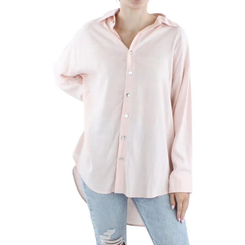 Lush Womens Slub Rayon Button-Down Top