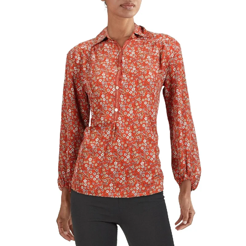 Max Studio Womens Floral Crepe Button-Down Top