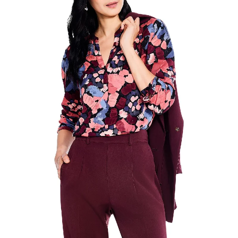 Nic + Zoe Womens Floral Print Workwear Button-Down Top