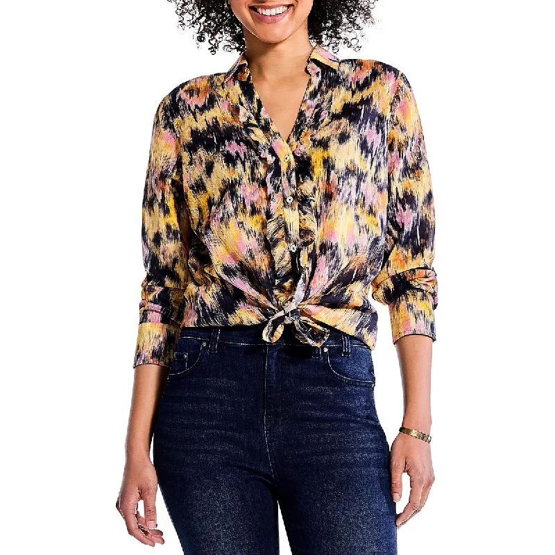 Nic + Zoe Womens Printed Abstract Button-Down Top