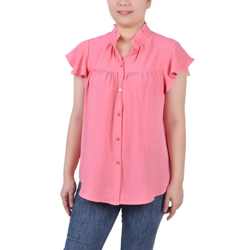 NY Collection Womens Petites Work Spring Button-Down Top