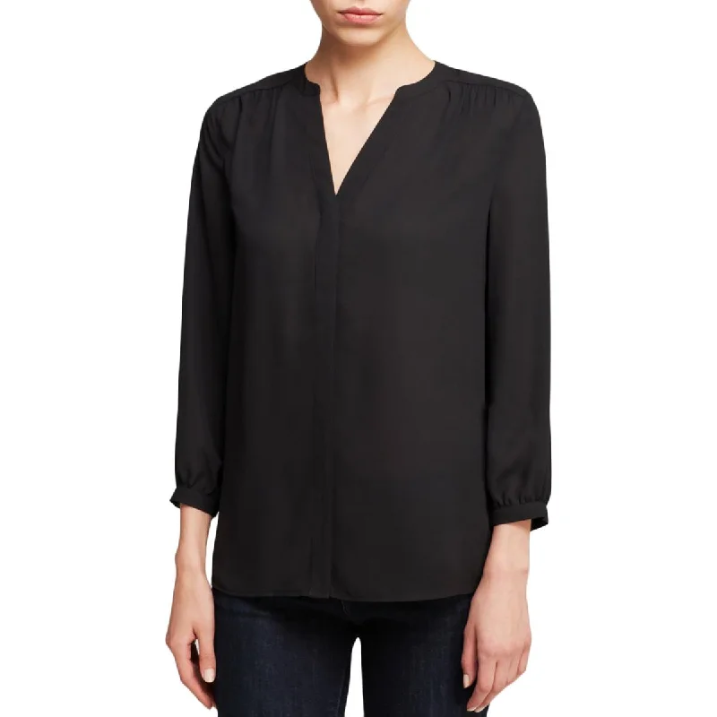 NYDJ Womens Chiffon Pleated Button-Down Top