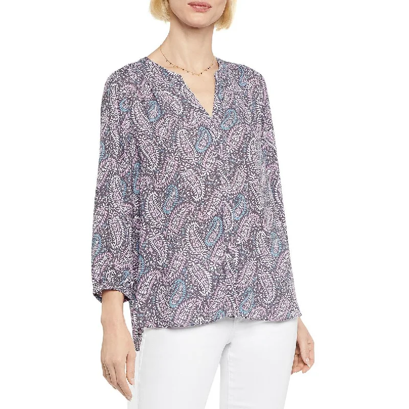 NYDJ Womens Printed Pleated Back Button-Down Top