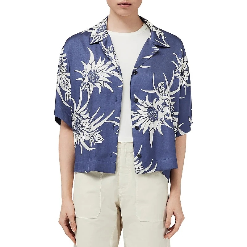 Rag & Bone Womens Reed Floral Print Silk Button-Down Top