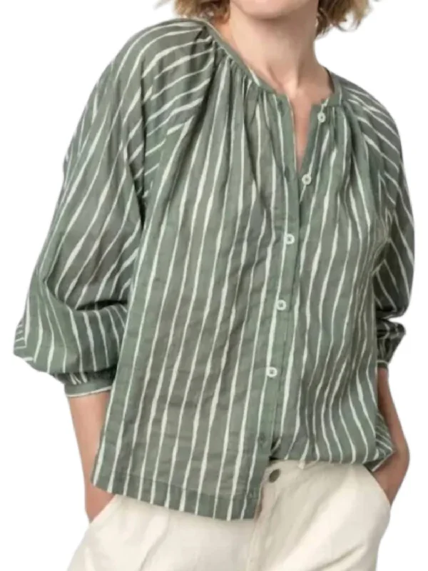 Raglan Button Down W/ Shirring Top In Artichoke/rope