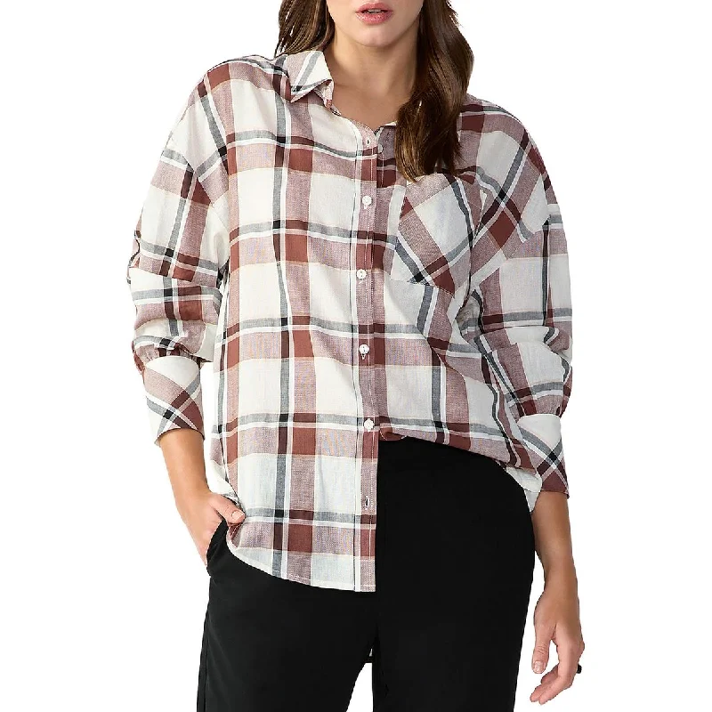 Sanctuary Womens Cotton Plaid Button-Down Top