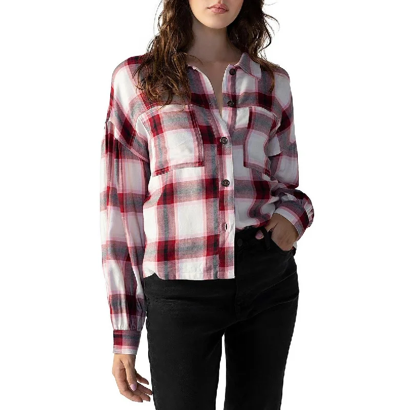 Sanctuary Womens Plaid Pocket Detail Button-Down Top