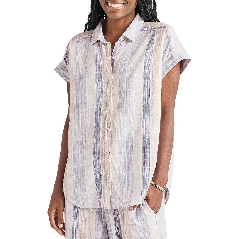 Splendid Womens Logan Striped Viscose Button-Down Top