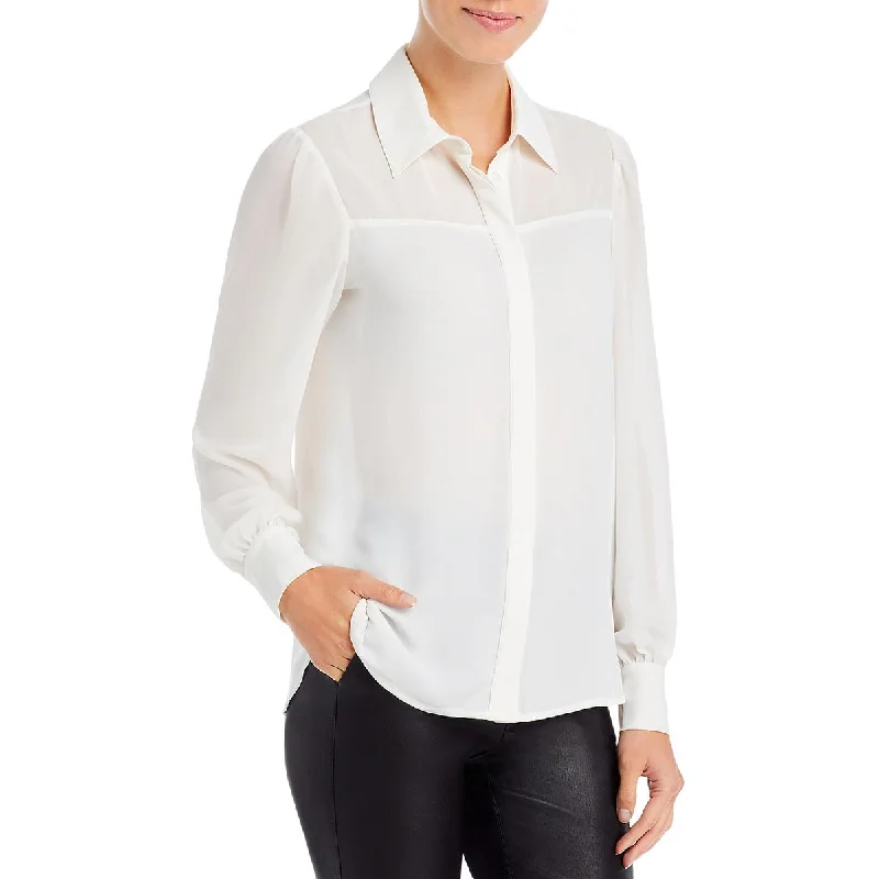 T Tahari Womens Sheer Officewear Button-Down Top