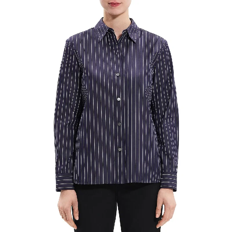 Theory Womens Collar Pinstrip Button-Down Top