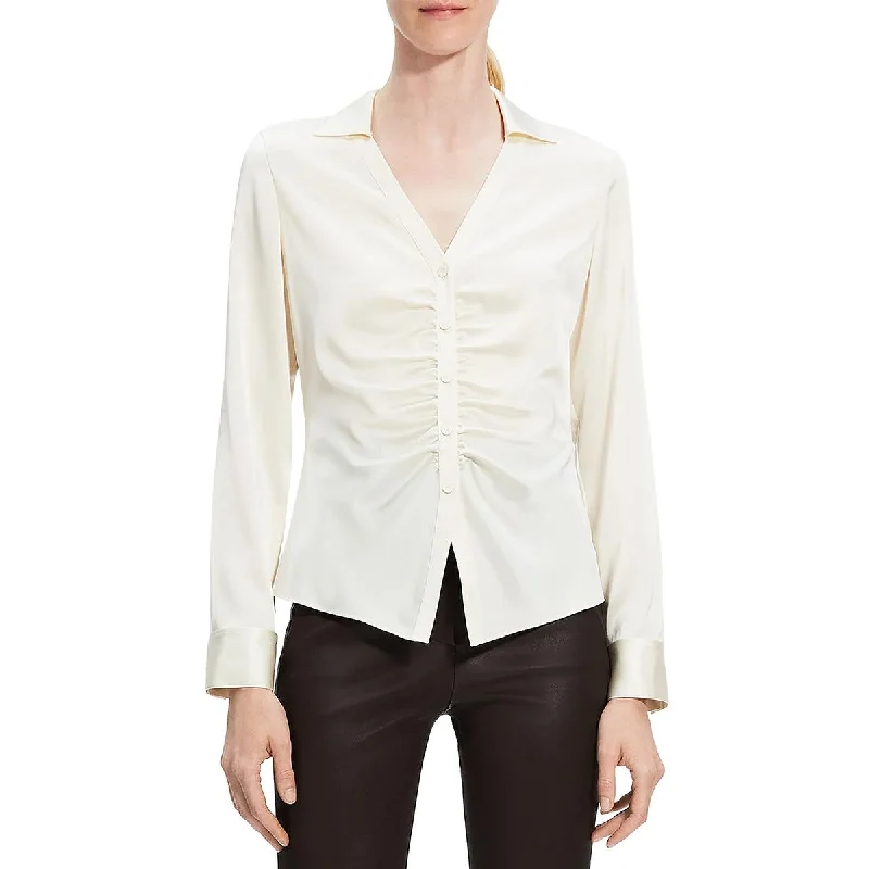 Theory Womens Satin Collared Button-Down Top