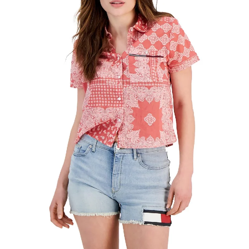 Tommy Jeans Womens Collared Paisley Button-Down Top