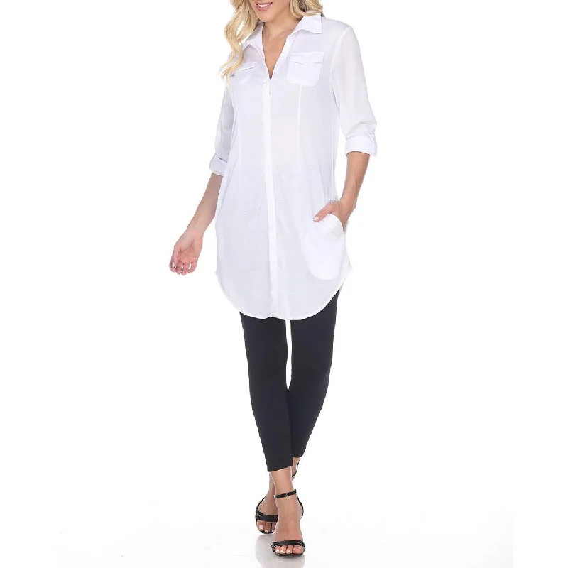 White Mark Womens Lakota Stretch  Button-Down Top