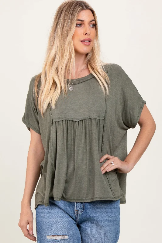 Light Olive Flutter Sleeve Top