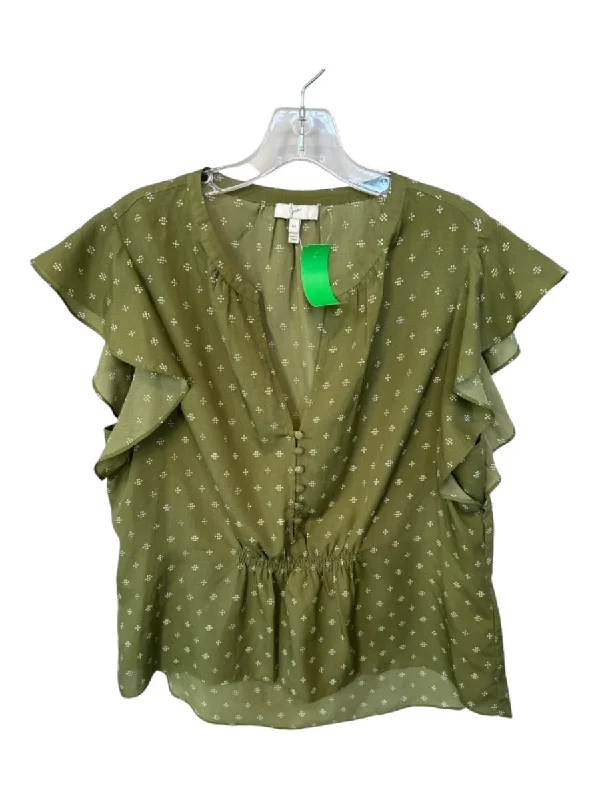 Joie Size M Green & White Polyester Flutter Sleeves dots Top